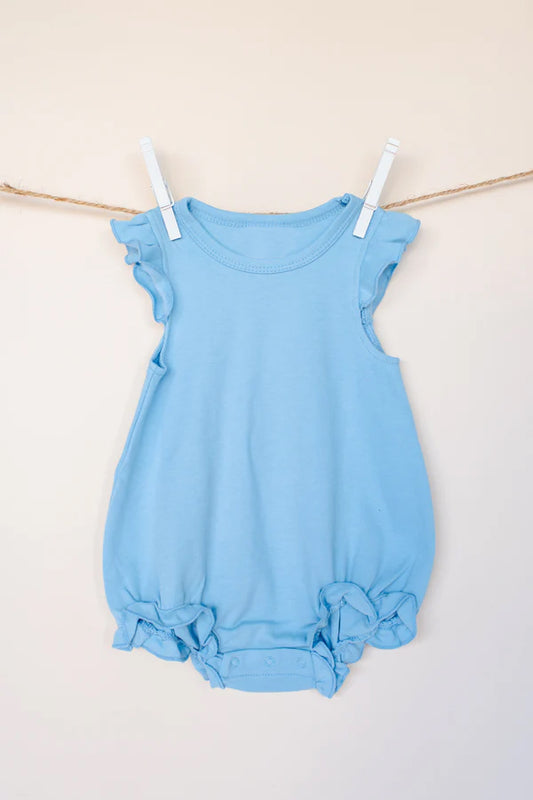 4.10 SR2998 Baby Infant Girls Blue Flutter Sleeves Ruffle Rompers Pre order