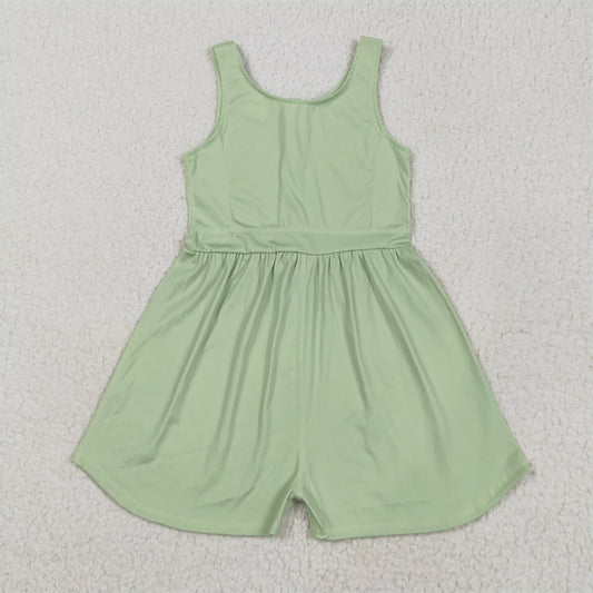 5.29 RTS NO MOQ Baby Girls Summer Bodysuit SR3021 Light Green Sleeveless Yoga Jumpsuits