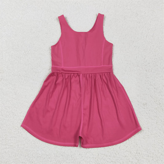 5.26 RTS NO MOQ Summer Baby Girls Bodysuit SR3022 Hot Pink Sleeveless Yoga Jumpsuits