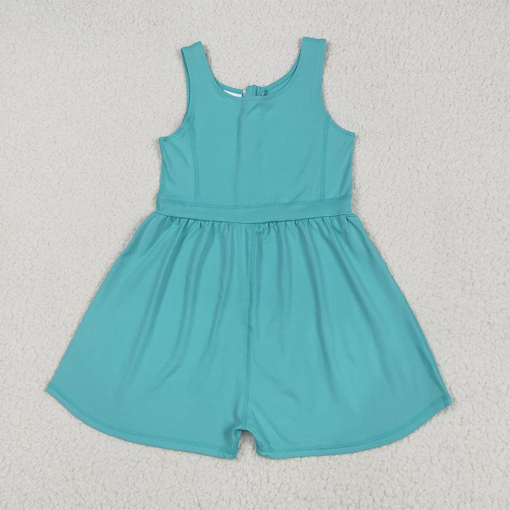 6.2 RTS NO MOQ Baby Girls Summer Bodysuit SR3023 Aqua Sleeveless Yoga Jumpsuits