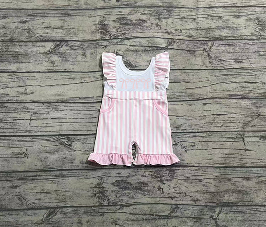 4.2 SR3025 Pink stripe bow flutter sleeves pockets baby girls jumpsuit pre order
