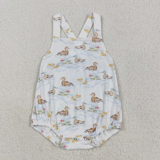 RTS NO MOQ Baby Boys Summer Bodysuit SR3029 Strap Ducks Print Bubble Rompers