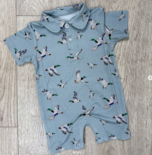 4.7 SR3032 Baby Boys Blue Short Sleeves Button Ducks Rompers Pre order