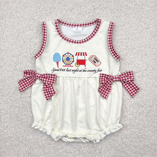 RTS NO MOQ Baby Girls Summer Bodysuit SR3037 Sleeveless Ice Cream Store Red Plaid Bows Ruffle Rompers