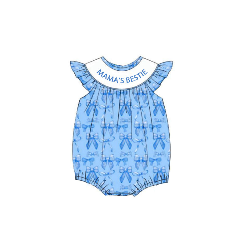 4.7 SR3039 Baby Girls Blue Flutter Sleeves Bows Ruffle Rompers Pre order