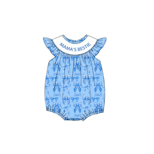 4.7 SR3039 Baby Girls Blue Flutter Sleeves Bows Ruffle Rompers Pre order