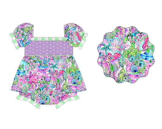 4.7 SR3042 Baby Girls Short Ruffle Sleeves Floral Skort Ruffle Rompers Pre order