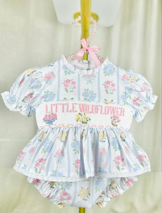 4.7 SR3043 Baby Girls Short Ruffle Sleeves Little Wild Flower Skort Ruffle Rompers Pre order