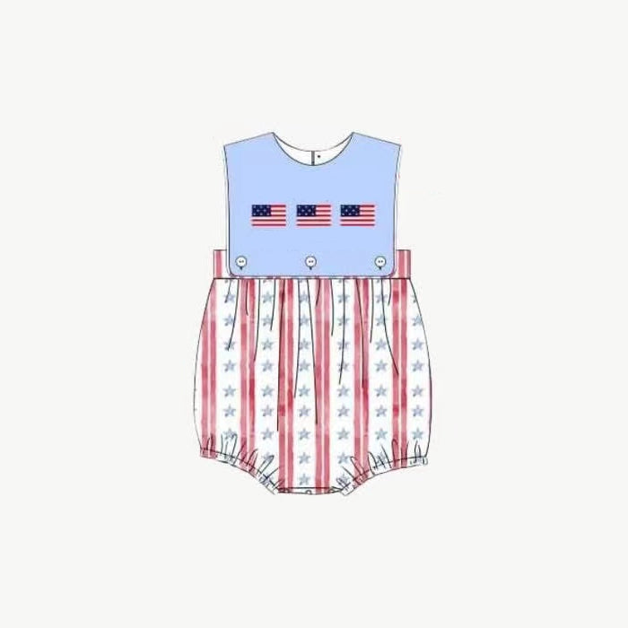 4.7 SR3049 Baby Boys Sleeveless Flags Red Stripe Stars 4th Of July Rompers Pre order