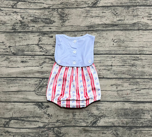 4.18 SR3049 Baby Boys Sleeveless Flags Red Stripe Stars 4th Of July Rompers Pre order