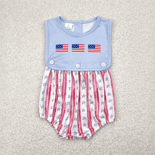 RTS NO MOQ Baby Boys Summer Bodysuit SR3049 Sleeveless Flags Red Stripe Stars 4th Of July Rompers