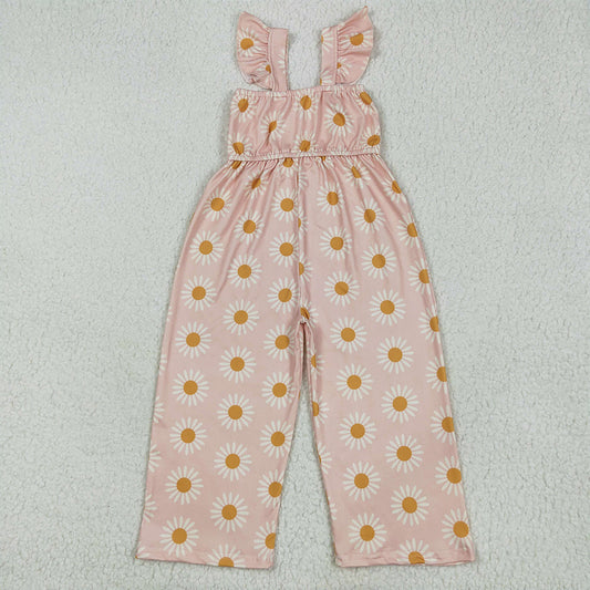 RTS NO MOQ Baby Girls Summer Bodysuit SR3052 Flutter Sleeves Peach Daisy Flowers Bell Jumpsuits