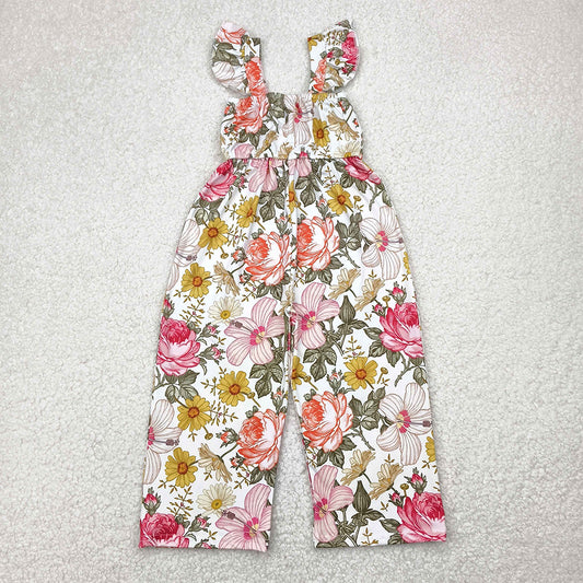 RTS NO MOQ Summer Baby Girls Bodysuit SR3053 Flutter Sleeves Pink White Flowers Bell Jumpsuits