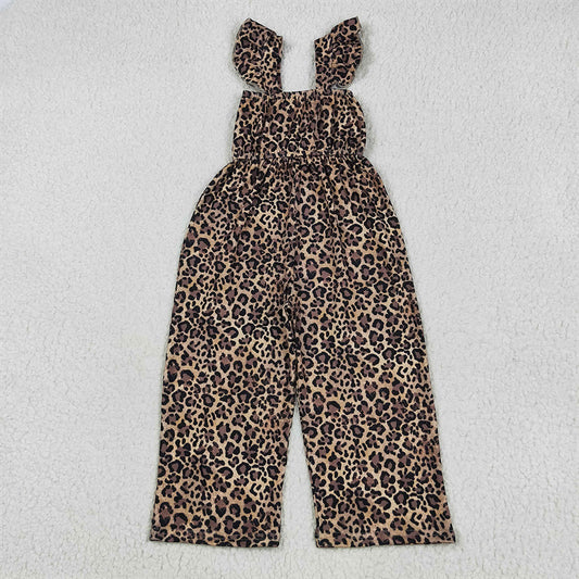 5.29 RTS NO MOQ Baby Girls Summer Bodysuit SR3054 Flutter Sleeves Leopard Bell Jumpsuits