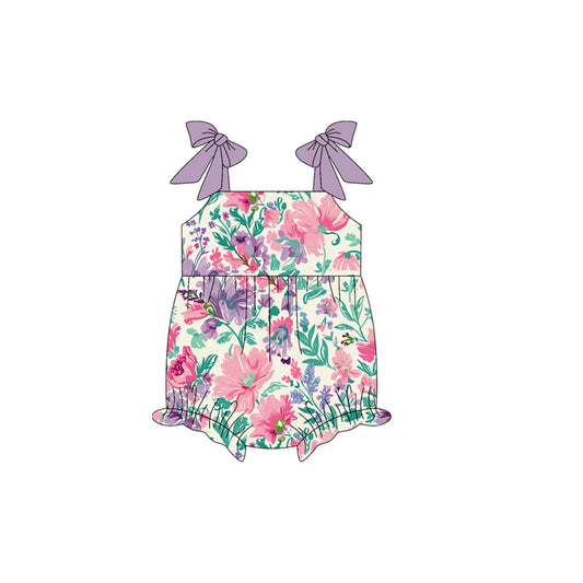 4.4 SR3061 Baby Girls Lavender Bows Strap Floral Ruffle Rompers Pre order