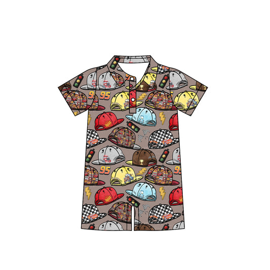 4.8 SR3067 Baby Boys Brown Short Sleeves Cartoon Hats Button Rompers Pre order