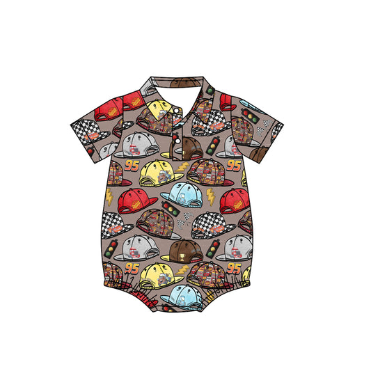 4.8 SR3068 Baby Boys Brown Short Sleeves Cartoon Hats Button Bummies Rompers Pre order