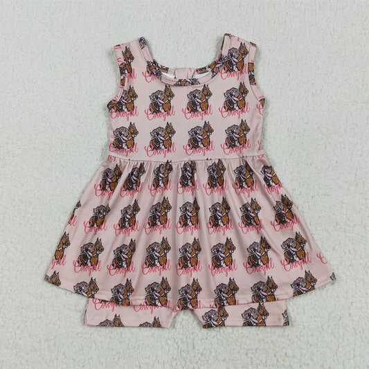 RTS NO MOQ Summer Baby Girls Bodysuit SR3072 Pink Sleeveless Horses Rodeos Cowgirl Jumpsuits