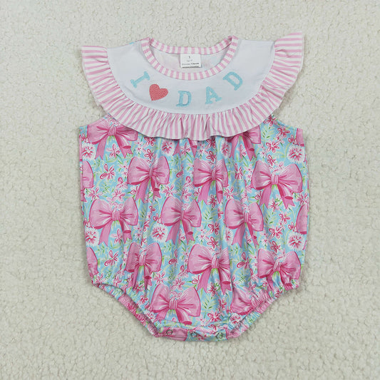5.16 RTS NO MOQ Baby Girls Summer Bodysuit SR3089 Embroidery Pink I Love Dad Bows Floral Ruffle Rompers