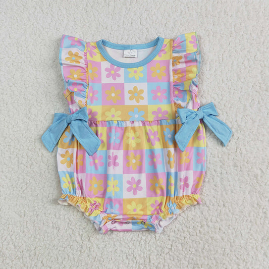 6.7 RTS NO MOQ Summer Baby Girls Bodysuit SR3090 Flutter Sleeves Bows Flowers Plaid Ruffle Rompers