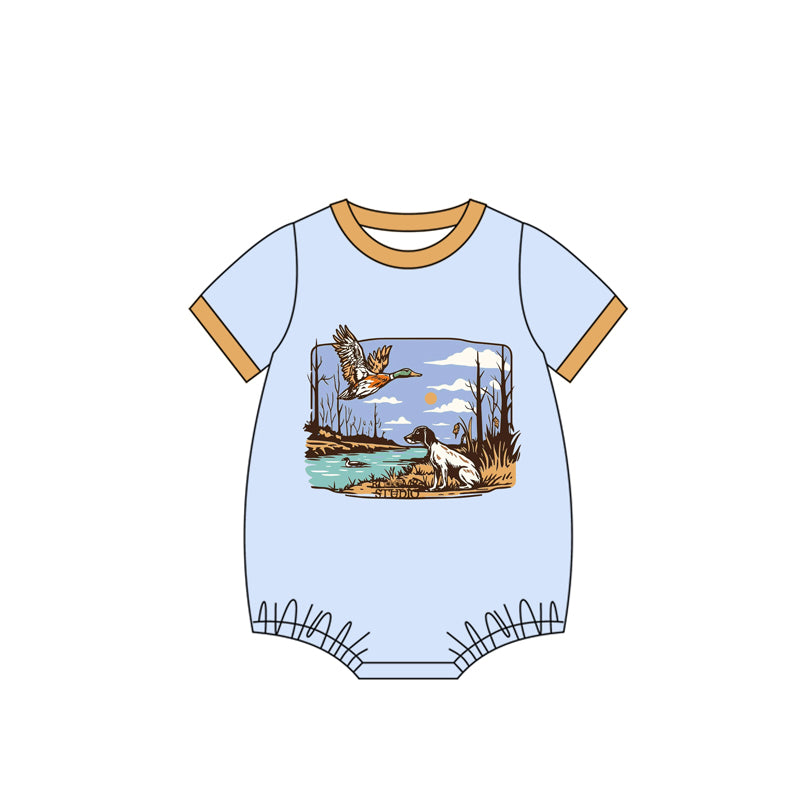 4.24 SR3093 Baby Boys Blue Short Sleeves Duck Dog Rompers Preorder