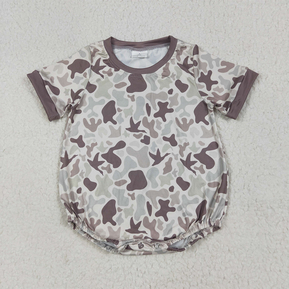 7.1 RTS NO MOQ Baby Boys Summer Bodysuit SR3141 Short Sleeves Khaki Ducks Camo Rompers