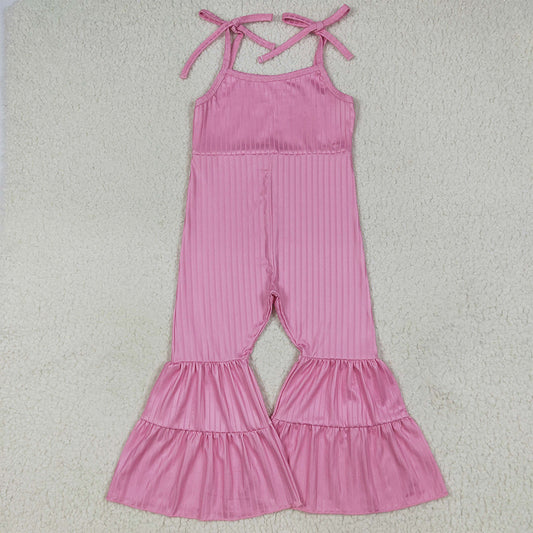 7.1 RTS NO MOQ Summer Baby Girls Bodysuit SR3156 Pink Strap Bell Bottom Ribbed Jumpsuits