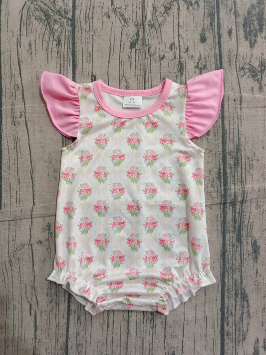 ( No moq ) Preorder Baby Girls Infant Short Sleeves Flowers Bows Bubble Romper