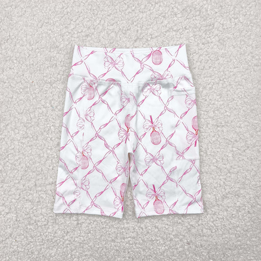 RTS NO MOQ Baby Girls Summer Pants SS0397 Pink Tennis Bows High Waist Yoga Biking Shorts