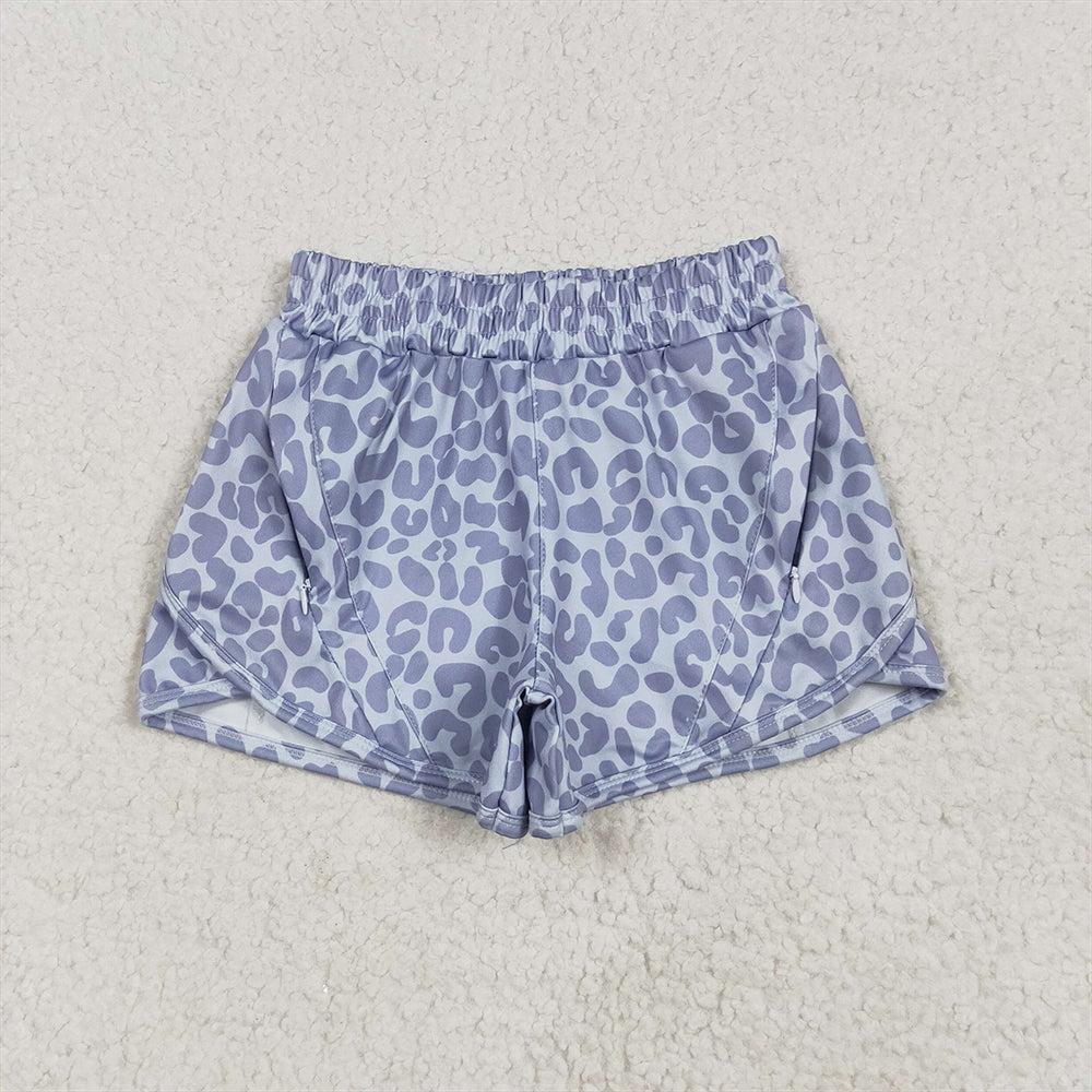 RTS NO MOQ Baby Girls Summer Pants SS0464 Gray Leopard Camo Yoga Shorts Bottoms