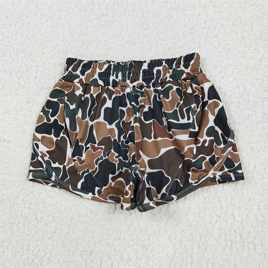 5.26 RTS NO MOQ Baby Girls Summer Pants SS0465 Dark Brown Camo Yoga Shorts Bottoms