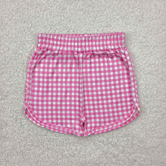 RTS NO MOQ Baby Girls Summer Pants SS0472 Pink Plaid Sport Shorts Bottoms