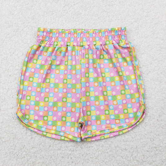 RTS NO MOQ Baby Girls Summer Pants SS0474 Pink Plaid Flowers Sport Shorts Bottoms