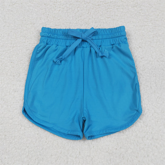 5.29 RTS NO MOQ Baby Girls Summer Pants SS0504 Hot Blue Elastic Waist Belt Yoga Shorts Bottoms