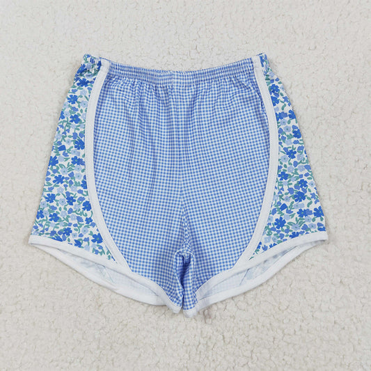 5.14 RTS NO MOQ Baby Girls Summer Pants SS0519 Light Blue Plaid Floral Shorts Bottoms