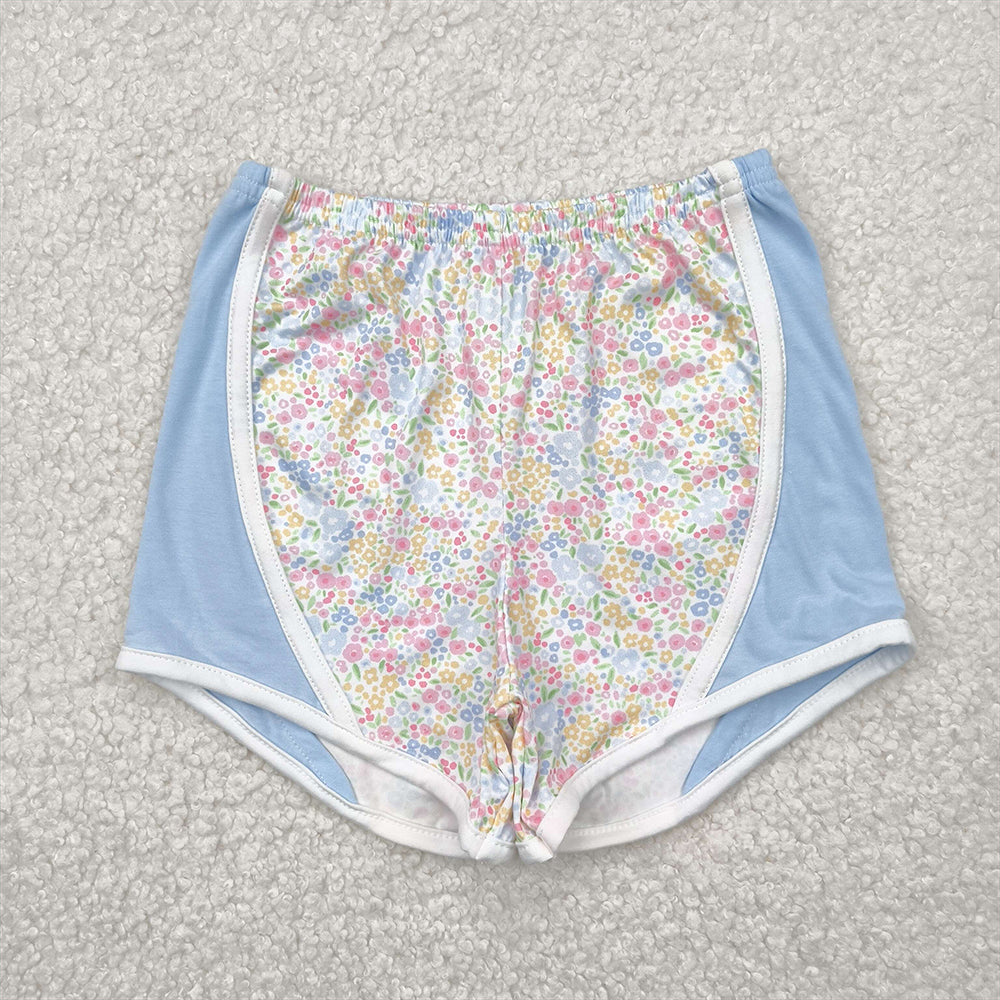 RTS NO MOQ Baby Girls Summer Pants SS0522 Blue Floral Sports Shorts Bottoms