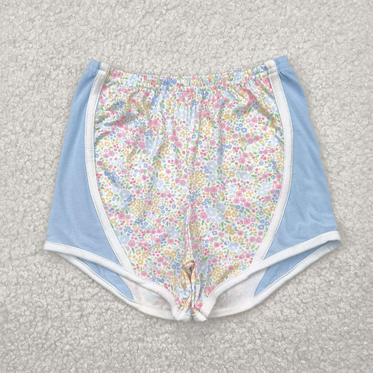 RTS NO MOQ Baby Girls Summer Pants SS0522 Blue Floral Sports Shorts Bottoms