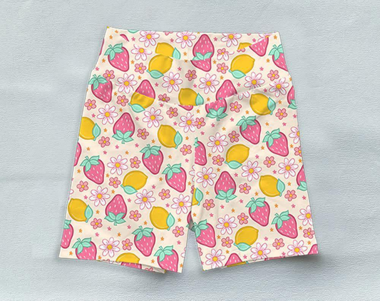 4.2 SS0533 High waist lemon strawberry floral kids girls shorts pre order