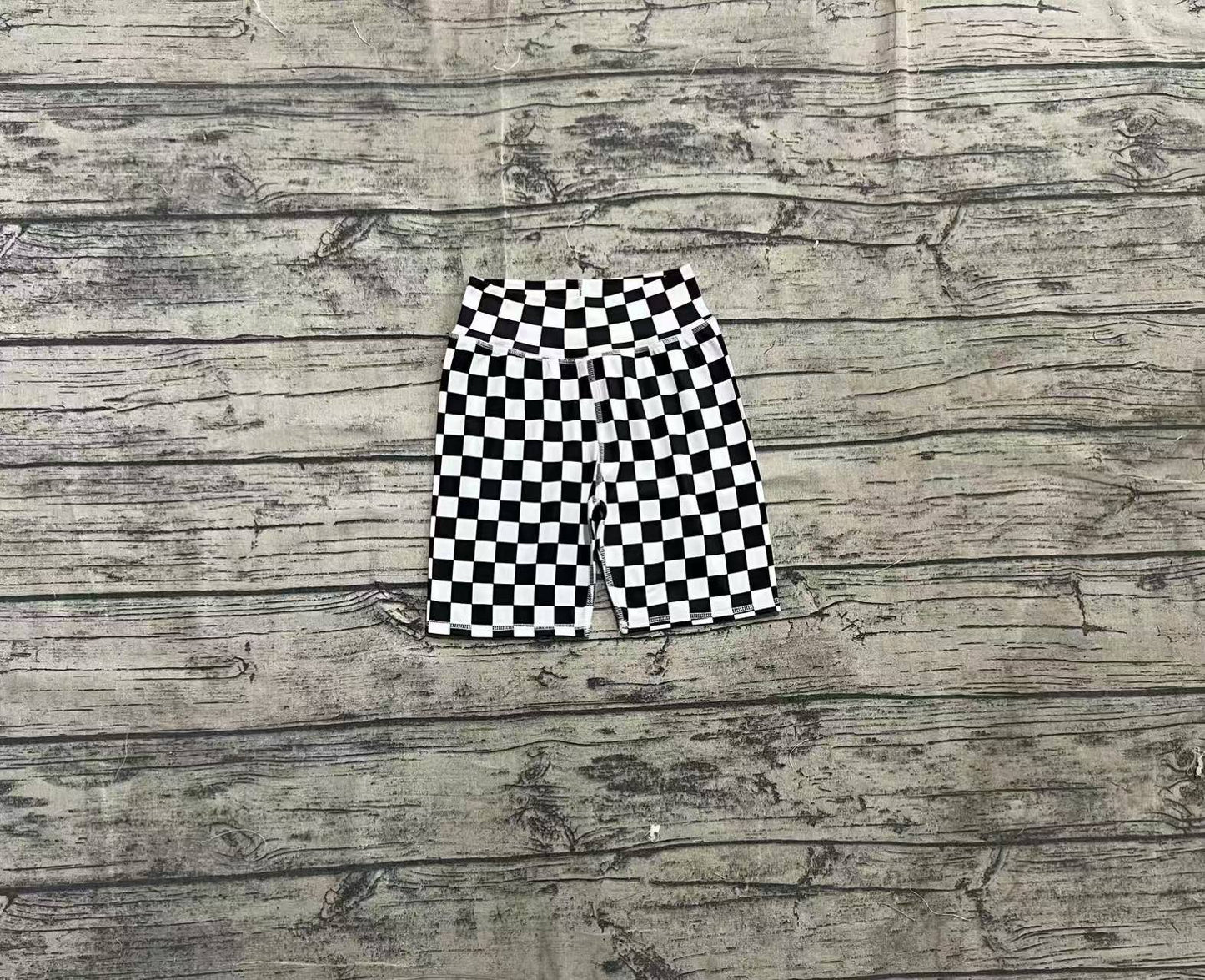 4.2 SS0537 High waist black plaid kids girls summer shorts