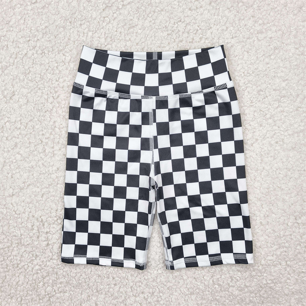 RTS NO MOQ Baby Girls Summer Pants SS0537 Black White Plaid Yoga Biking Shorts Bottoms