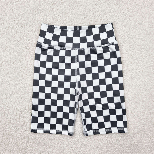 RTS NO MOQ Baby Girls Summer Pants SS0537 Black White Plaid Yoga Biking Shorts Bottoms