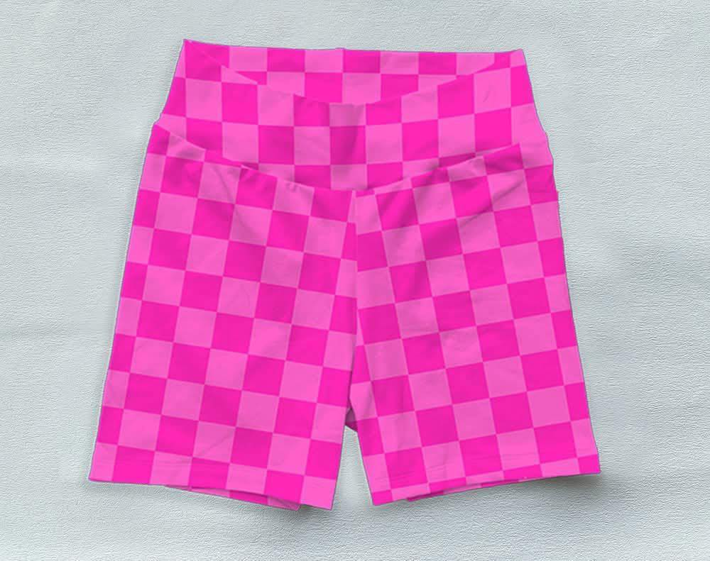 4.2 SS0538 High waist hot pink plaid kids girls summer shorts pre order