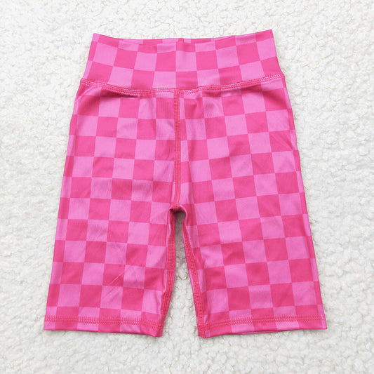 5.29 RTS NO MOQ Baby Girls Summer Pants SS0538 High Waist Pink Plaid Yoga Biking Shorts Bottoms