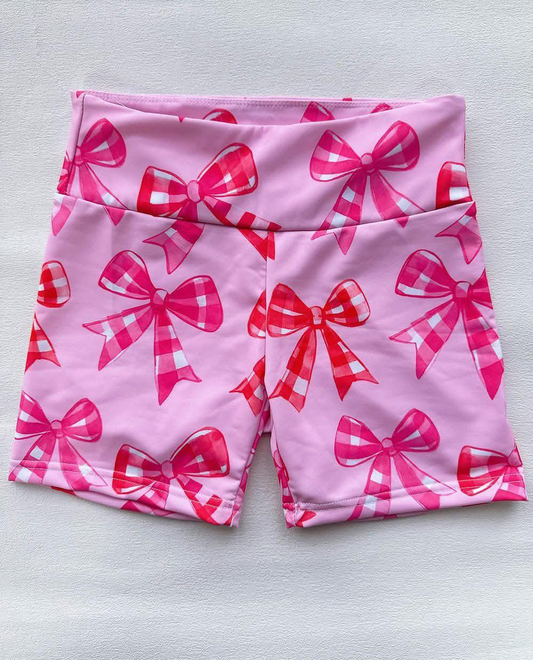 4.2 SS0540 High waist pink plaid bow girls summer shorts pre order