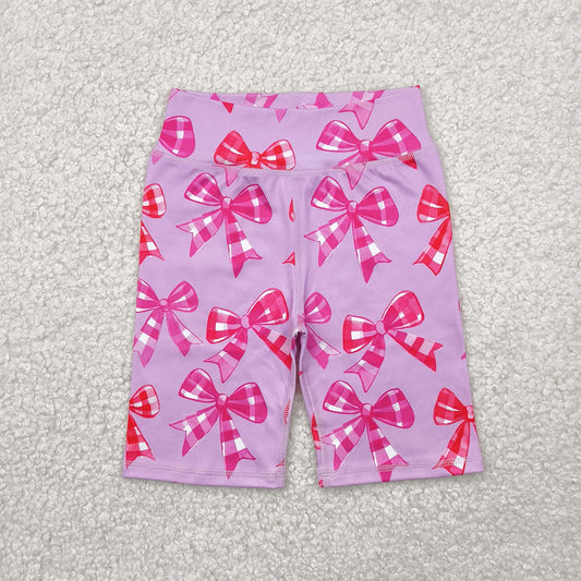 RTS NO MOQ Baby Girls Summer Pants SS0540 Pink Plaid Bows Yoga Biking Shorts Bottoms