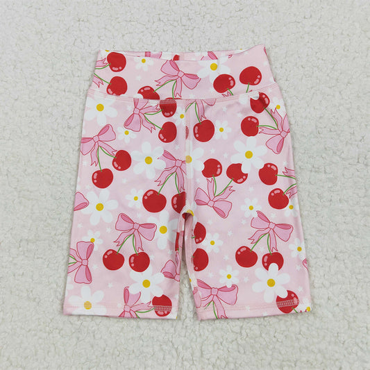 RTS NO MOQ Baby Girls Summer Pants SS0541 Yoga High Waist Pink Bows Flowers Biking Shorts Bottoms