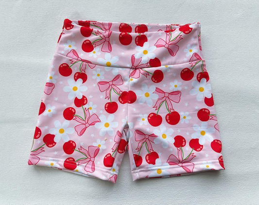 4.2 SS0541 High waist pink bow cherry floral girls summer shorts pre order