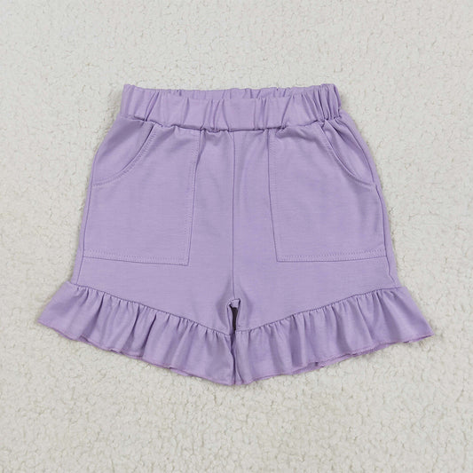 6.5 RTS NO MOQ Baby Girls Summer Pants SS0561 Lavender Pockets Summer Cotton Ruffle Short Bottoms