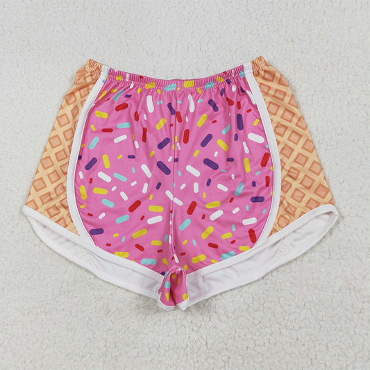 6.18 RTS NO MOQ Adult Women Summer Pants SS0574 Pink Ice-cream Drip Yoga Shorts Bottoms