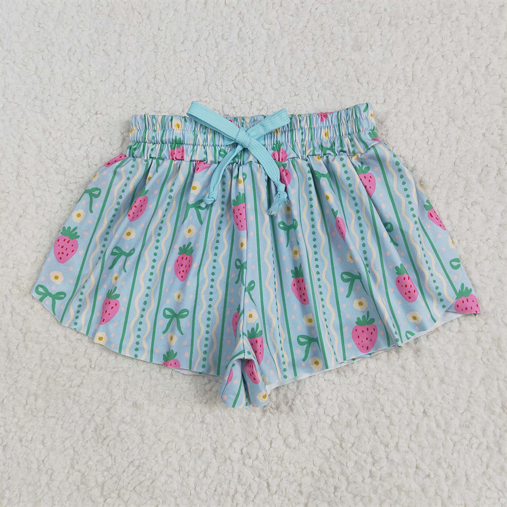 5.26 RTS NO MOQ Baby Girls Summer Pants SS0580 Strawberry Green Bows Summer Shorts Bottoms